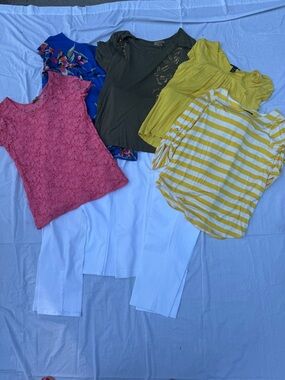 Peck & Peck Coral Pink Crochet Top and Spring Clothing Bundle